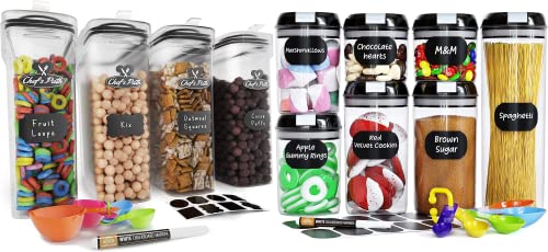 Chef's Path Set of Cereal Containers Storage and Airtight Food Storage Containers - 11 BPA Free Kitchen Containers for Cereal, Snacks and Pantry Organization - Labels, Marker and Spoon Set Included