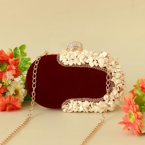Image of THE TAN CLAN Dariya Sea Shells Hand Embroidered Clutch Purses for Women | Luxury Evening Clutch Bag for Ladies | Perfect for Party, Wedding, Gifting | Stylish Handbag