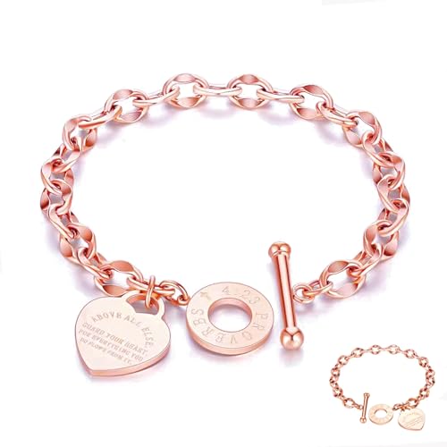 pichuxiu Heart Charm Bracelet Plated 18K Gold/Silver/Rose Gold Bible Scripture Heart Bracelet for Women Jewelry Gift Zircon Her Link Chain OT Clasp Stainless Steel Mother's Day Birthday