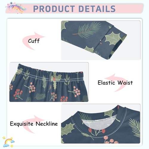 Pajama Sets Long Sleeve Winter Floral Design with Berries Soft Comfy Sleepwear 2 Piece PJS 3-8T4