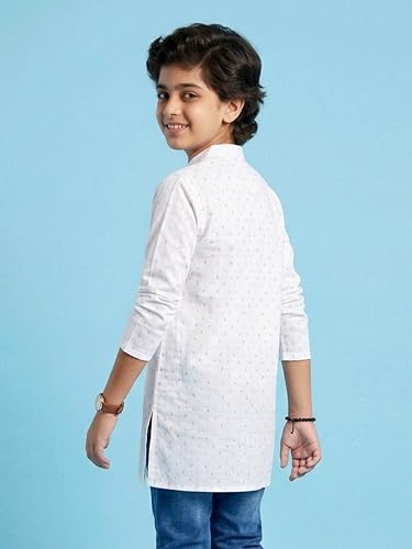 Image of KiddoPanti Boys 100% Cotton Ethnic Motif Printed Short Length Kurta