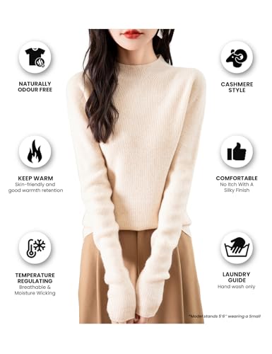 Image of Chanyarn Women's 100% Merino Wool Seamless Sweater Mock Neck First-Line Ready to Wear Long Sleeve Ribbed Knit Pullover
