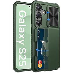 Vihibii for Samsung Galaxy S25 Wallet Case, Built-in Card Holder 4 Cards, [RFID Blocking] & Slide Camera Cover, Military Grade Drop Protection, TPU Soft Edge Case for Samsung Galaxy S25, Green