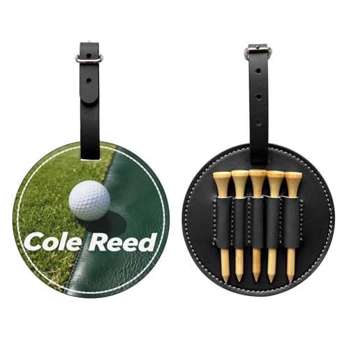 TokenArk Personalized Golf Bag Tag with 5 Tee Holder - Custom Name ID Tags for Golfers - Durable PU Leather Golfing Accessories - Unique Golf Gift for Men, Women, Dad