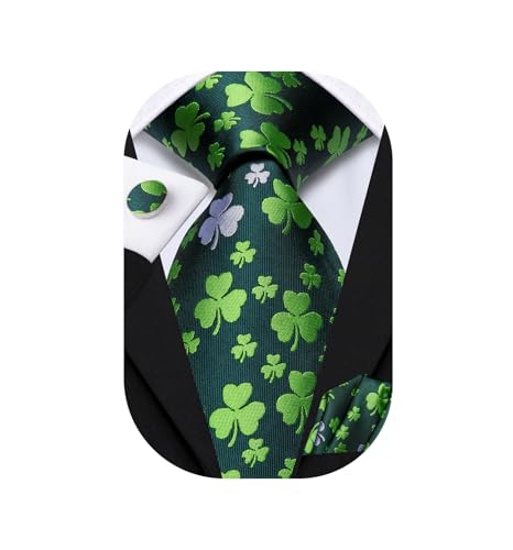 Image of Dubulle Mens Paisley Floral Silk Tie for Men Striped Necktie and Pocket Square Cufflinks Set Wedding Business