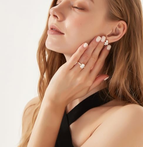 TIGRADE 3CT Engagement Ring for Women Emerald Cut Cubic Zirconia Promise Ring 14K Gold Plated CZ Eternity Wedding Band Size 3-113