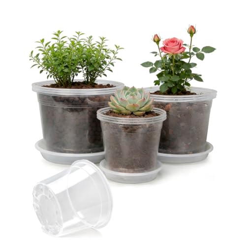 THEIFOXONE 4 Sets 10 Inch Large Clear Nursery Pots with Drainage Holes