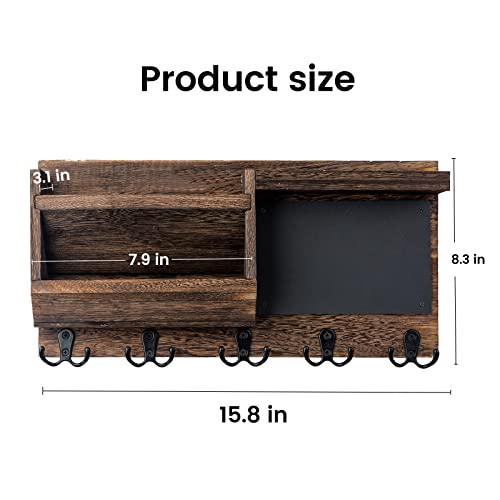 Wall Chalkboard Key Mail Holder - Rustic Home Decorative Mail Shelf - Entryway Hanging Key Hanger Organizer - Farmhouse Key Hooks For Sunglass Wallet Dog Leash Brown #TOP6