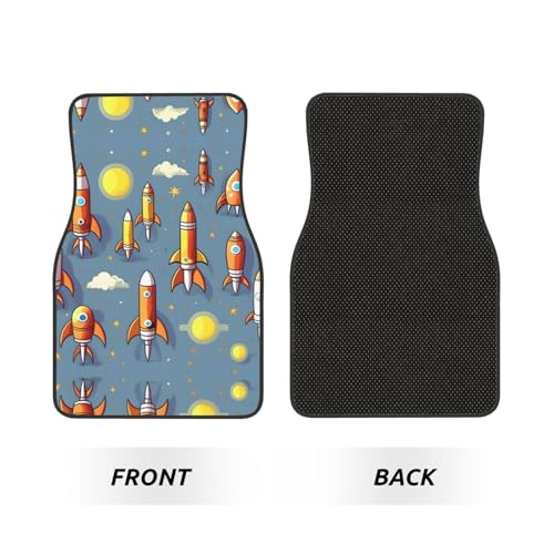 Juego de 4 alfombrillas universales con estampado de cohete de dibujos animados para automóvil, alfombra interior automotriz, protección delantera y trasera para SUV Sedan