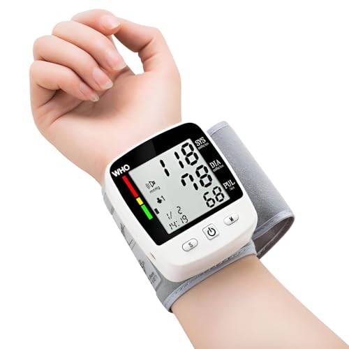 Tensiomètre Électronique de Poignet, Tensiomètre, Grand Écran LCD, Mémoire 2x90, Mesure Vocale de la Tension Artérielle, Rechargeable
