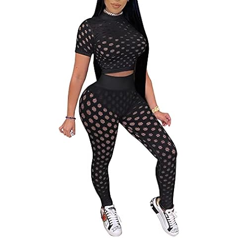 Women's Black Mesh Hollow Out Two Piece Set Cover