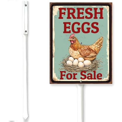 Horienteeon Fresh Eggs For Sale Sign With Stake Farm Fresh Chicken Eggs Street Farm Henhouse Rustproof Aluminum Street Outdoor Use Wildflowers Decorations Home Garden Lawn 8x12"