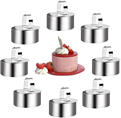 8 Pcs Cooking Ring Set Achort Stainless Steel Cake Rings Cake Circle Mold Mousse Rings Kit Non-Stick Round Food Baking Ring Mold with Pusher for Cooking Crumpets Eggs Pastry Desserts 8cm Diameter