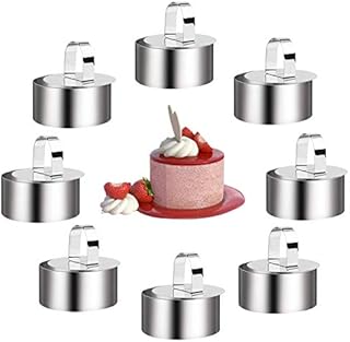 8 Pcs Cooking Ring Set Achort Stainless Steel Cake Rings Cake Circle Mold Mousse Rings Kit Non-Stick Round Food Baking Ring Mold with Pusher for Cooking Crumpets Eggs Pastry Desserts 8cm Diameter
