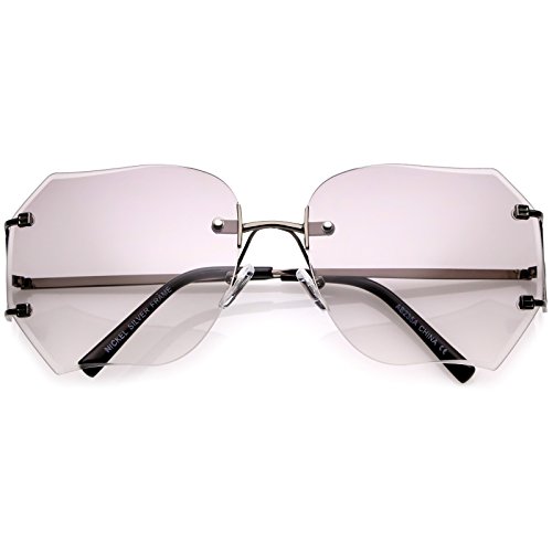 zeroUV - Oversize Slim Metal Arms Rimless Beveled Colored Lens Square Sunglasses 61mm (Black/Grey Gradient)