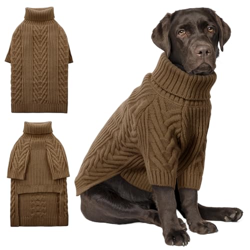 ASENKU XXL Dog Sweater, Dog Sweaters for Extra Large Dogs,Pet Sweatshirt Apparel Turtleneck Pullover Winter Dog Outfits for Pitbull, Labrador Retriever(Coffee, 2XL)
