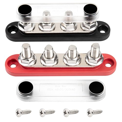 RED WOLF 150A Sammelschiene Verteilerblock 12V-48V DC für Auto Marine RV Wohnmobil Lkw Elektrik System Klemmleisten, Positive Masse Stromverteilungsblock Busbar mit 4 x M8 Klemmenbolzen