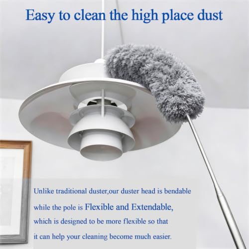 Image of Cobweb Duster with Extension Pole 100 inches, Dusters for Cleaning with 2 Duster Heads, Washable Microfiber Feather Duster for Cleaning Ceiling Fan, High Ceiling, Blinds, Furniture & Cars