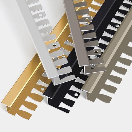 Raouoae Bandes De Protection De Carrelage en Aluminium Anodisé De Haute Qualité Longueur 90 Cm* 3 Pièces Profil De Transition pour Sol Et Joint Mural Résistant Et Durable(Champagne,H:1.8CM)