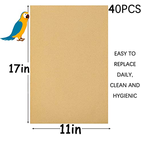 40PCS Gravel Liner Paper for Bird Cage,11x17 in Bird cage Liner Paper-Gravel Paper Special for Bird Cage in Sea Sand,Parrot Cage Sandpapers Cushion Pad Pet Bedding Accessories (40PCS 11 x 17 Inch) - Thumbnail 3