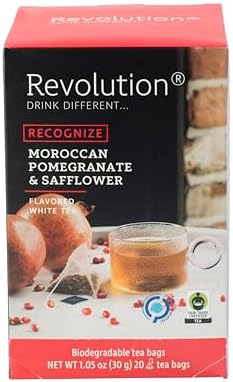 REVOLUTION TEA® Pomegranate White Tea [THE ORIGINAL] – Moroccan Pomegranate & Safflower – Premium Full Leaf Tea – Biodegradable Infuser Tea Bags – Flavored White Tea – 20 Bags