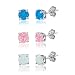 Sterling Silver Blue, Pink & White Created Opal Set of 3 Round 6mm Basket-set Stud Earrings