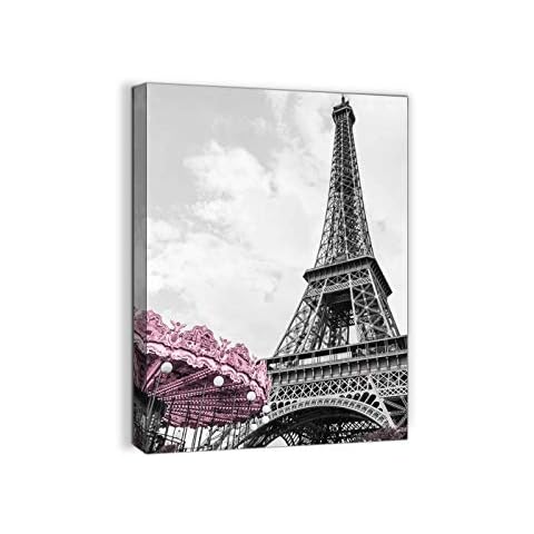 Paris Eiffel Tower Wall Decor for Girls Bedroom Black and White Bathroom Pictures Wall Decor Artwork for Walls Modern Home Art Pink Paris Themed Room Decor Canvas Framed Art Wall Decoration Size 12x16 Cover