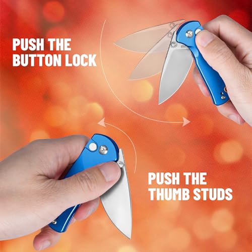 CJRB CUTLERY Pocket Knife for EDC Mica (J1934) Thumb Studs Manual Folding Knife with Button Lock, 2.36" AR-RPM9 Steel Blade Blue Aluminum Handle,Ideal for Outdoor Hunting Camping by CJRB CUTLERY - Used condition - Image 7