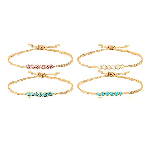 Tarsus Beaded Hemp Wish Friendship Bracelets Set/Anklets Set 10 Pcs for Women Girls String Braided Woven Adjustable Jewelry Birthday Gift (Black)