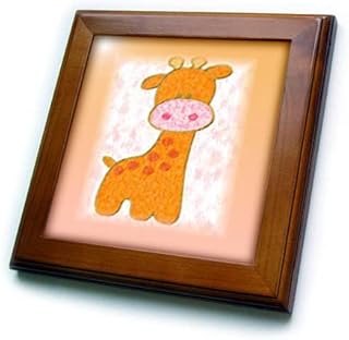 3dRose Image of Peach And Pink Baby Giraffe Cartoon In Impressionism - Framed Tiles (ft_356188_1)