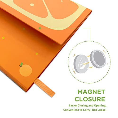 Kisdo Fruit Journal Notebook With Magnetic Flap Closure, Classic Note Book For Writing Sketching Cute Fruit Memo Diary For Kids, Students, Teachers, 224 Pages, 5.3X7.6 Inch(Orange) #TOP1