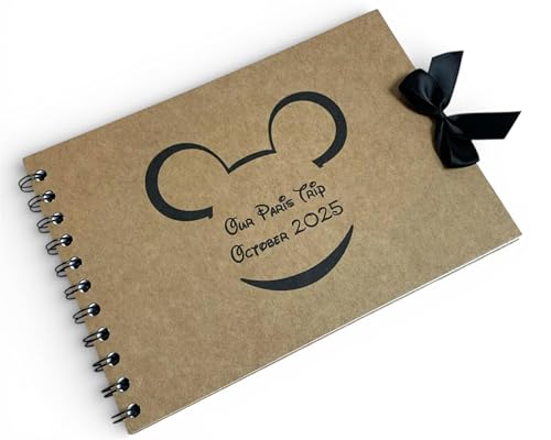 Personalised Bow Autograph Book, Land, World, Cruise, A5 Size, White Pages, Mouse Head Shape, Red Bow, Girl and Boy, Character Shape, Colourful (Black Bow)