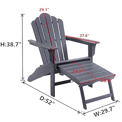 Ehomexpert All-Weather Adirondack Chair with Pull-Out Ottoman, Oversized Poly Lumber Classic Lounge Chair for Fire Pit… 41oWfDO264S. SS400