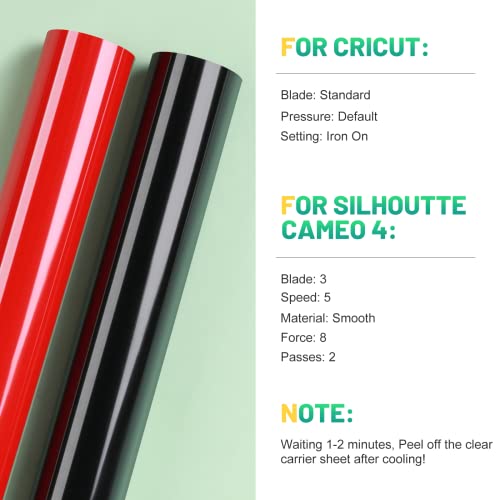 Rolos de vinil HTV vinil preto e vermelho para transferência de calor - Vinil HTV de 30,5 cm x 2,4 m