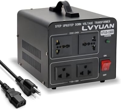LVYUAN Voltage Converter Transformer 1500 Watt Step Up/Down Convert from 110V-120V to 220V-240Vt and from 220V-240V to 110V-120V with 2 US outlets, 2 Universal outlets, Resettable Circuit Breaker