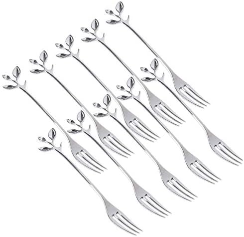 10 Pcs Stainless Steel Fruit Forks Leaf Handle Cake Fork for Dessert Salad Fruit Appetizer Cake Cocktail, Silver (50)