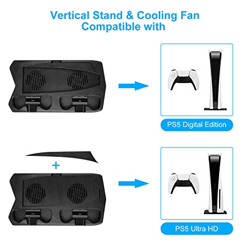 Suporte de carregamento vertical com ventilador de refrigeração para PS5 Edição Digital/Ultra HD, es