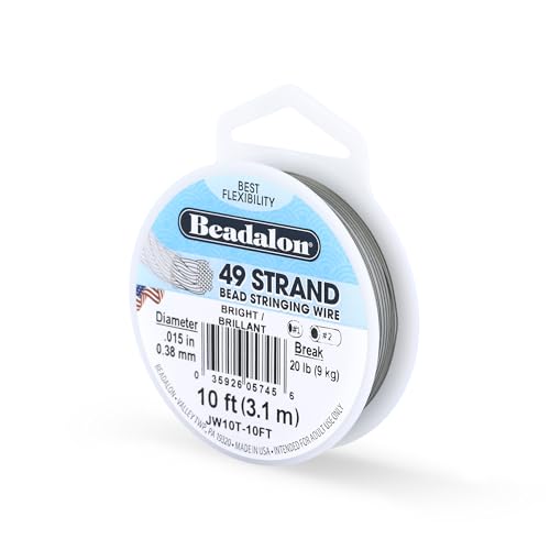 Beadalon 49 Strand Stainless Steel Bead Stringing Wire, .015 in / 0.38 mm, Bright, 10 ft / 3.1 m