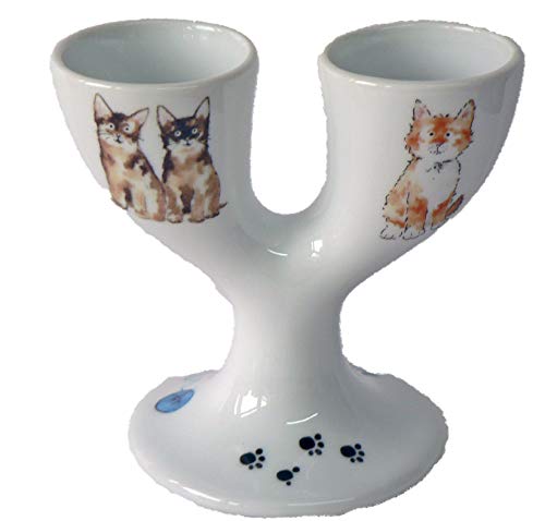 Double Egg Cup with Cute Cats and Kittens Design