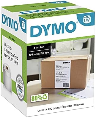 DYMO Authentic LW Extra-Large Shipping Labels, DYMO Labels for LabelWriter 5XL and 4XL Label Printers Only, White, 4" x 6", 1 Roll of 220
