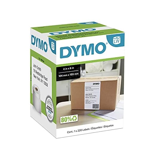 DYMO Authentic LW Extra-Large Shipping Labels for LabelWriter Label Printers, White, 4'' x 6'', 1 Roll of 220