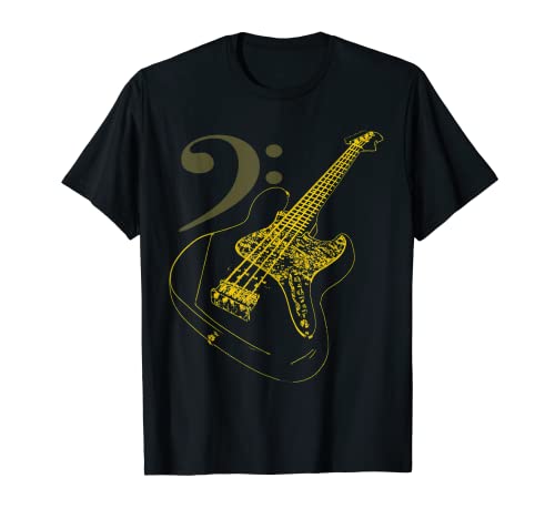 Bass and Clef Gold Camiseta para bajistas y bajista Camiseta