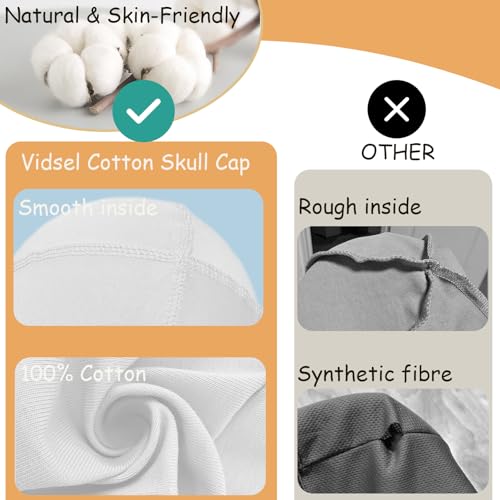 Image of vidsel 100% Cotton Skull Caps Beanie Night Cap Sleep Hats for Men Women | Breathable,Soft,Lightweight Skully Cap,Running Beanie Cycling Helmet Liner,Wicking Head Cover,CPAP Chemo Bald Cap
