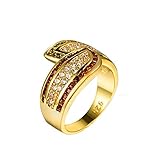 Beydodo Trauring mit Stein Vergoldet, Verlobungsring Frauen mit Weiß Zirkonia Gold Ringe Hochzeit Eheringe Nickelfrei Gr.62 (19.7)