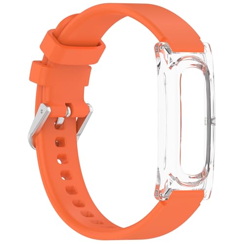 Soft Silicone Band Compatible with Google Fitbit Air, Protective Watch Case, Adjustable Pin Buckle, Quick Release Spring Bars, Waterproof All Day Wear Strap (Orange)