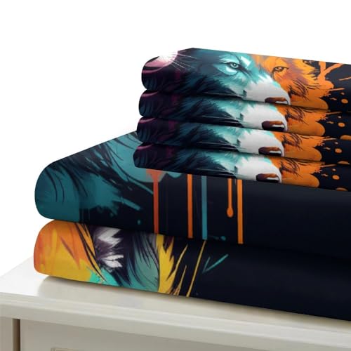 Housse de couette loup avec taies d'oreiller, parure de lit 3 pièces pour enfant et adulte