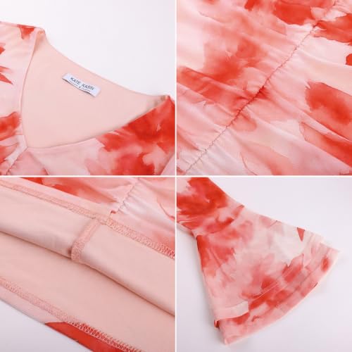Women Ruched Floral Mesh Top Bell Sleeve Tie Dye Slim Y2K Going Out Blouse — view 2
