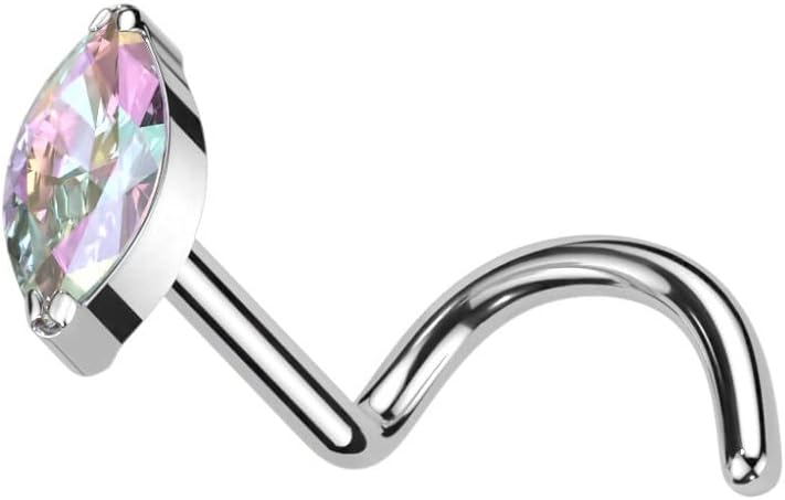 Pierced Owl 20GA F136 Implant Grade Titanium CZ Crystal Marquise Nose Screw