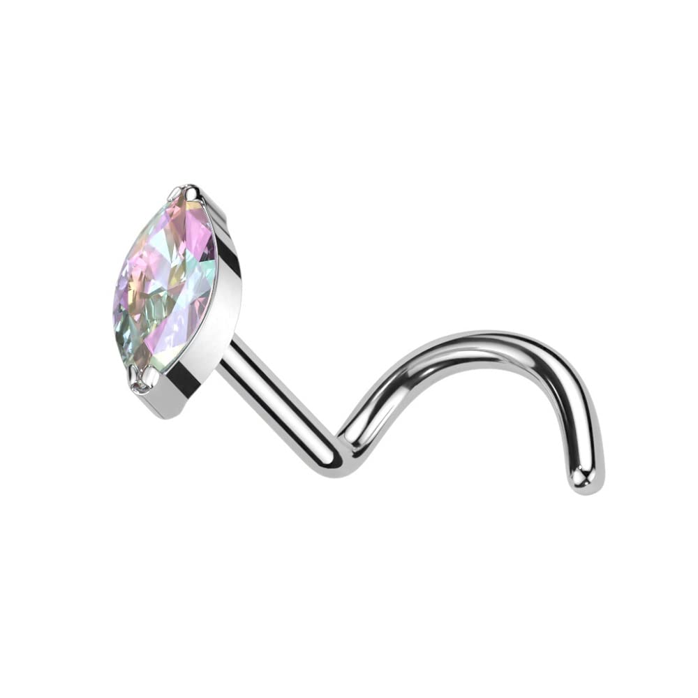 Pierced Owl 20GA F136 Implant Grade Titanium CZ Crystal Marquise Nose Screw