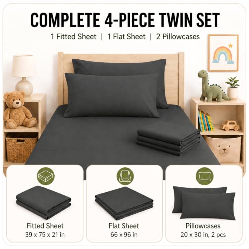 Image of CozyLux 4-Piece Twin Sheets Set, Fits 18-21 Inch Mattresses, Oeko-TEX